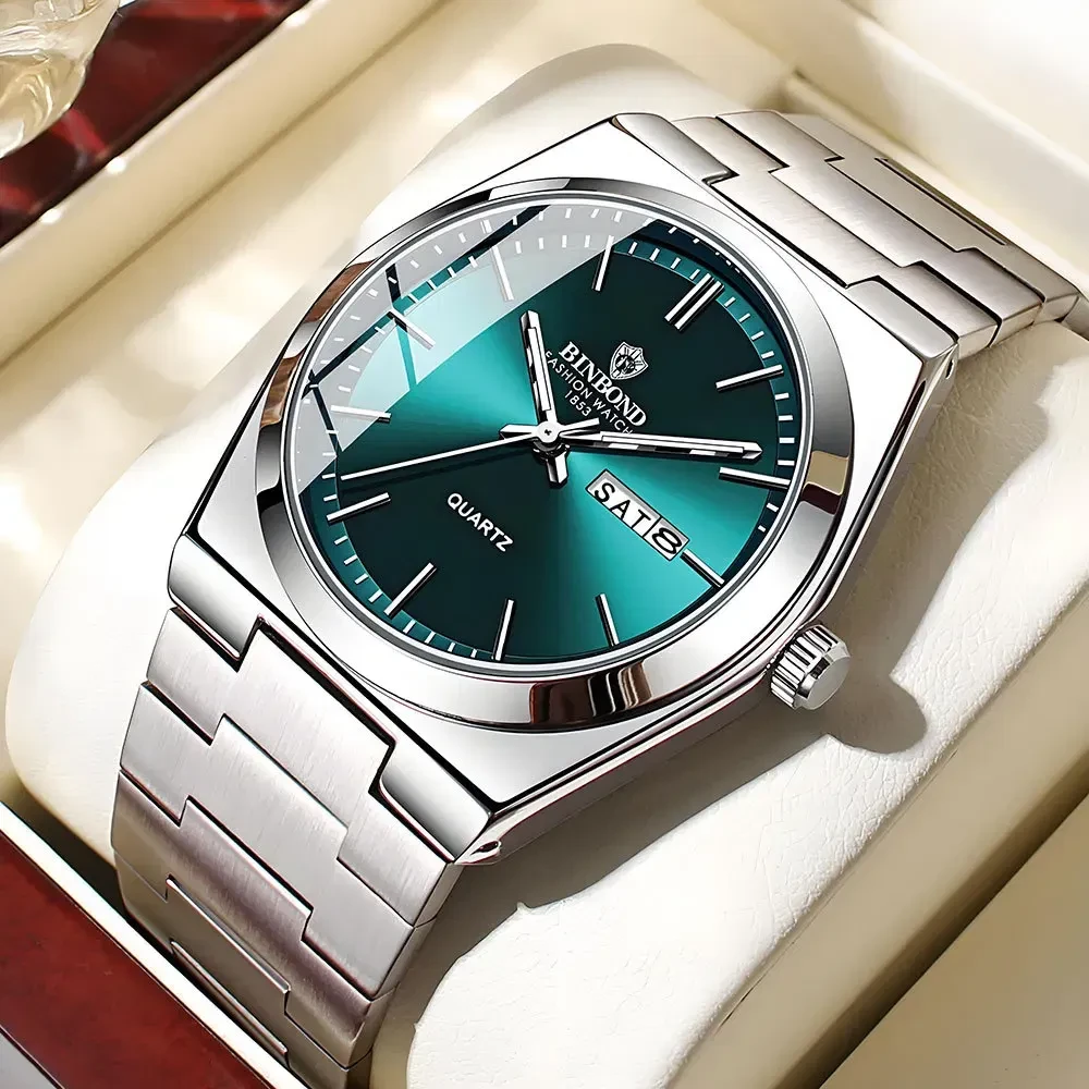 Color: Multicolor - UTHAI Men Watch Light Luxury Brand Stainless Steel Double Calendar Waterproof M