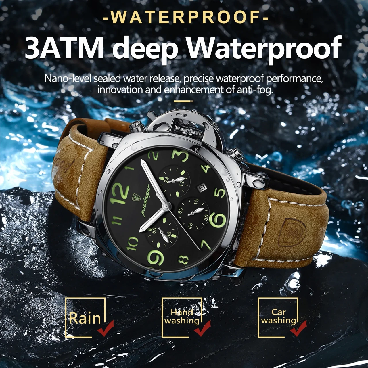 POEDAGAR Luxury Military Watch For Men Waterproof Luminous Leather Man Watch Quartz High Quality Me