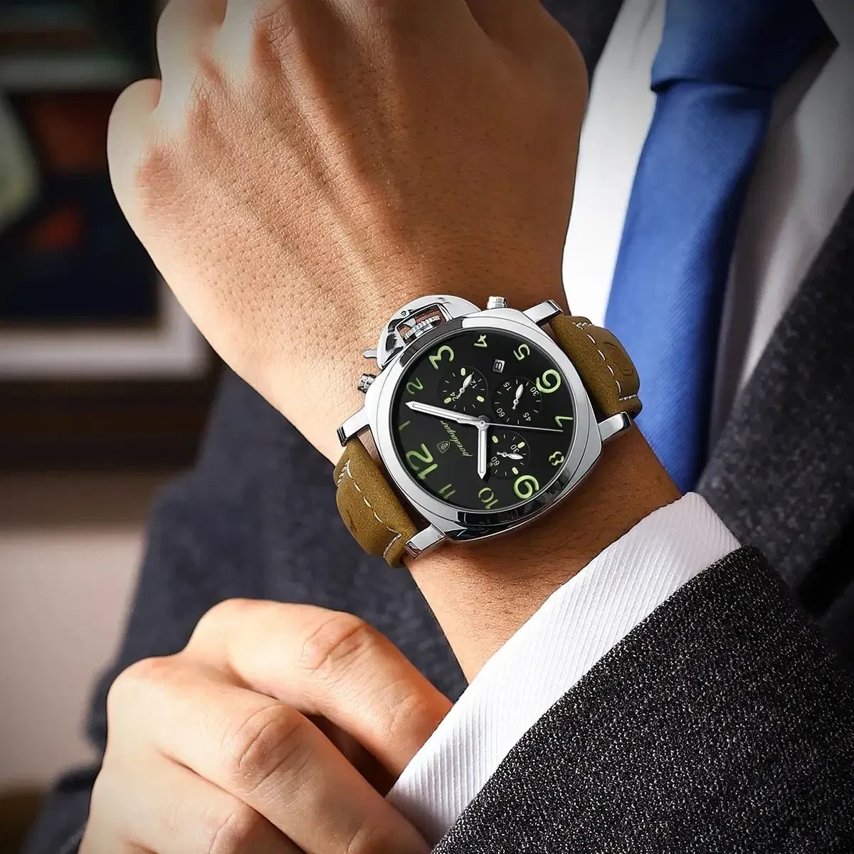 POEDAGAR Luxury Military Watch For Men Waterproof Luminous Leather Man Watch Quartz High Quality Me