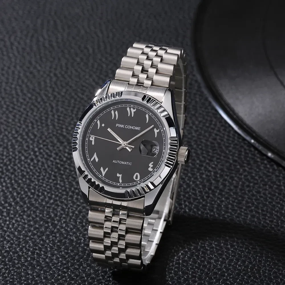 Color: Multicolor - Luxury Steel Arabic Numbers Watches Automatic Movement Urdu Numerals Mechanical