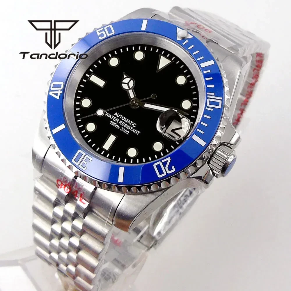 Color: WHITE - Tandorio NH35A Date Stainless Steel 40mm Dive Automatic Men Watch Sapphire Crystal R