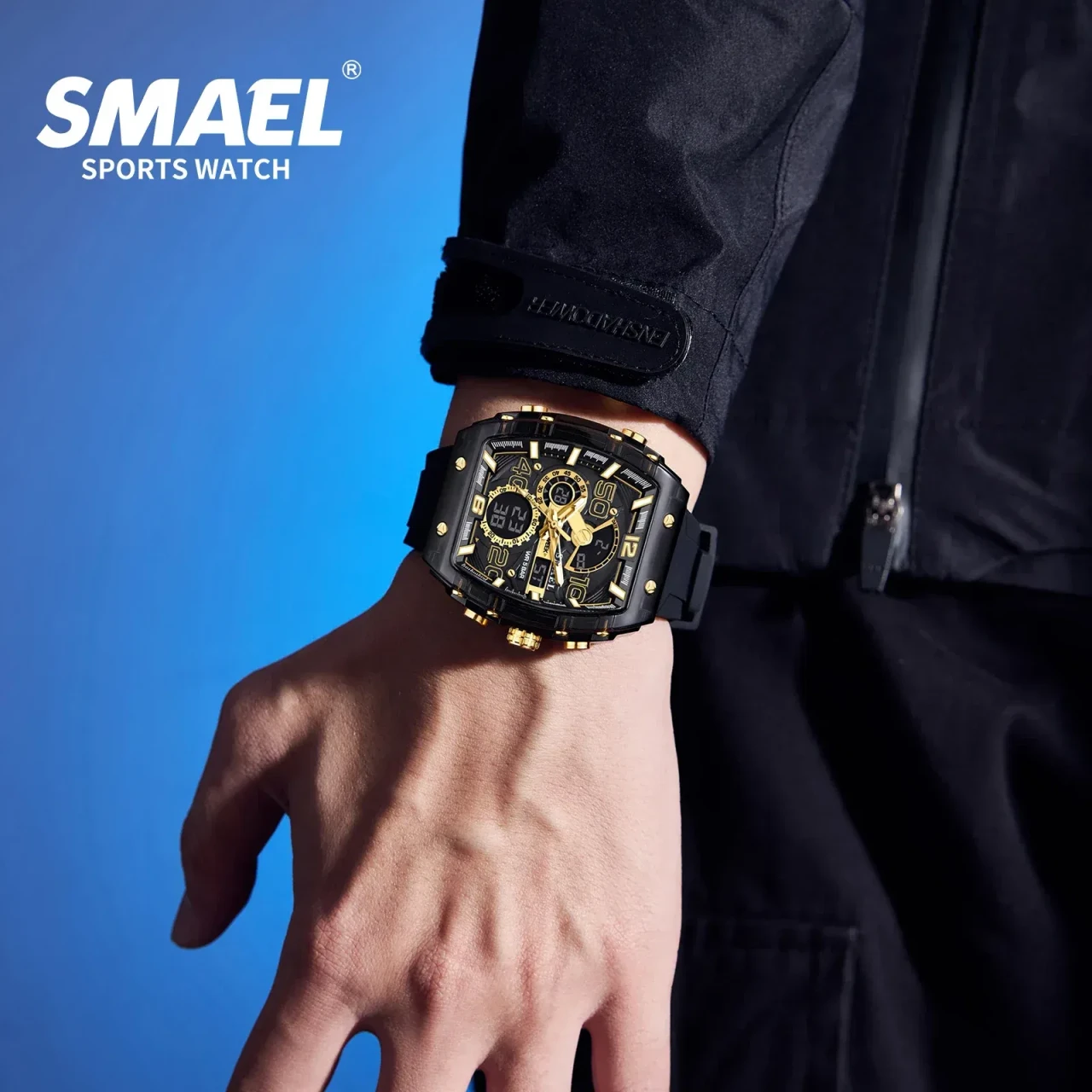 Color: Brown - SMAEL 8109 New Men's Watch Multifunctional Sports 50M Waterproof Dual Display LED Ni