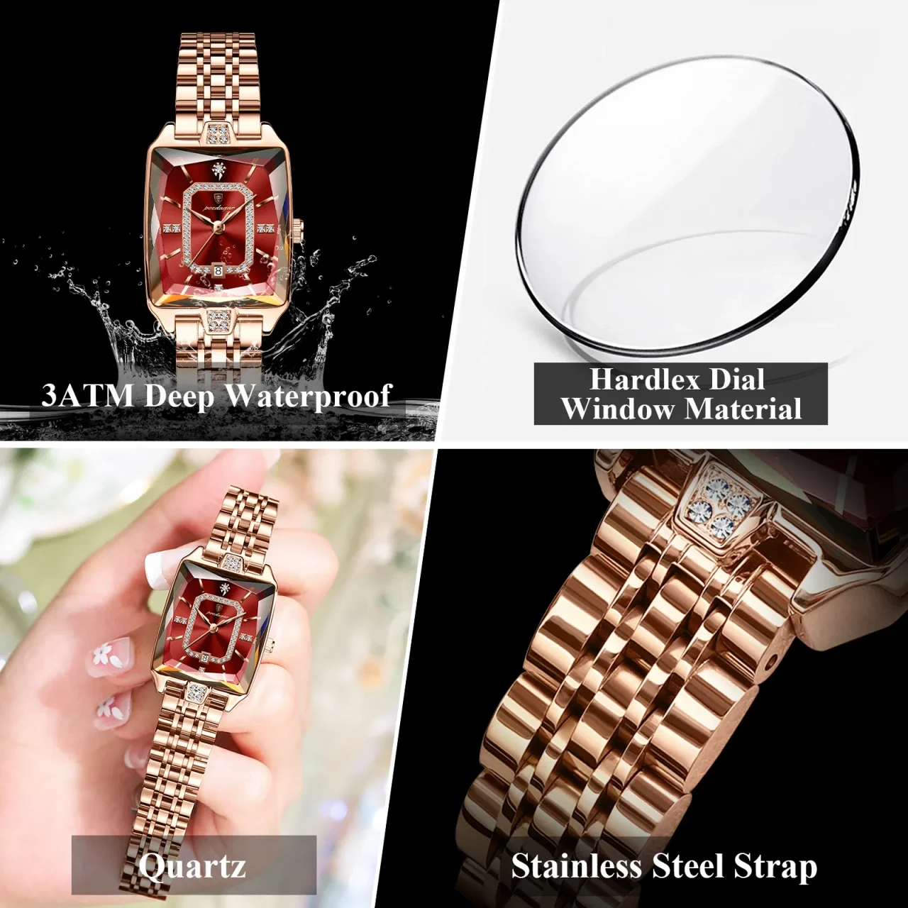 POEDAGAR Top Elegant Women Wristwatch Waterproof Date Ladies Watch Stainless Steel Rectangle Quartz