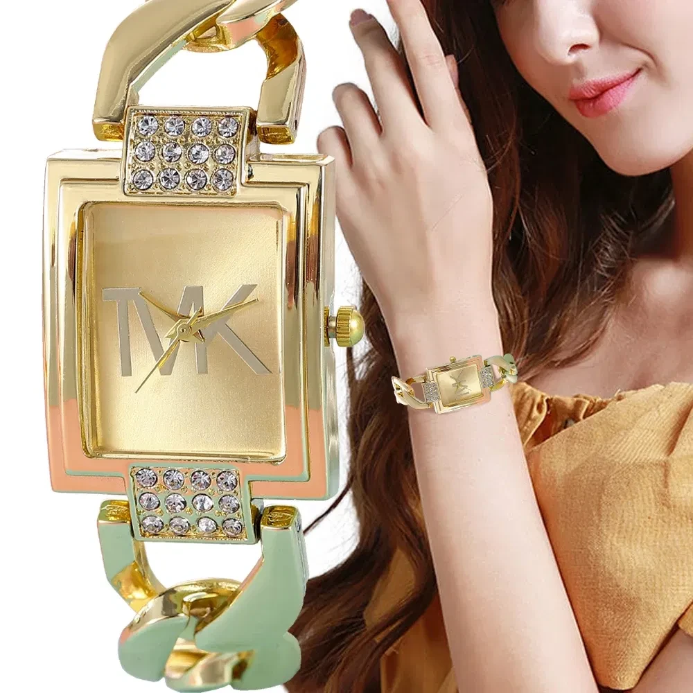 Color: BRONZE, Ships From: CHINA - Luxury Brand Women's Watch Fashion Elegant Style Metal Strap Squ