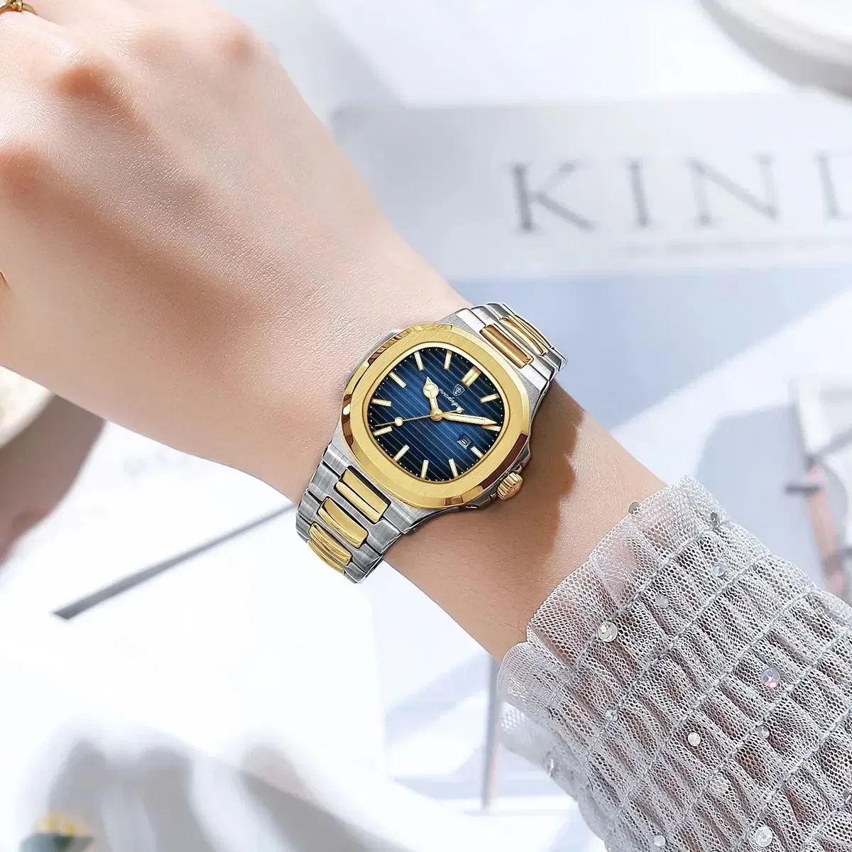 POEDAGAR Luxury Square Watch for Woman Waterproof Luminous Date Ladies Watch Stainless Steel Quartz