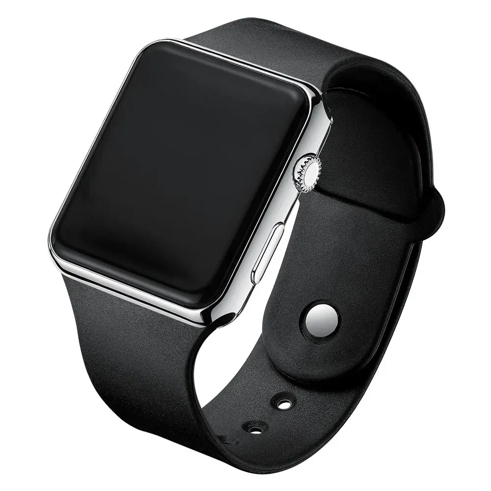 Color: Silver - Simple Digital Watch for Men Women Fashion Sport LED Electronic Watch Black Silicon