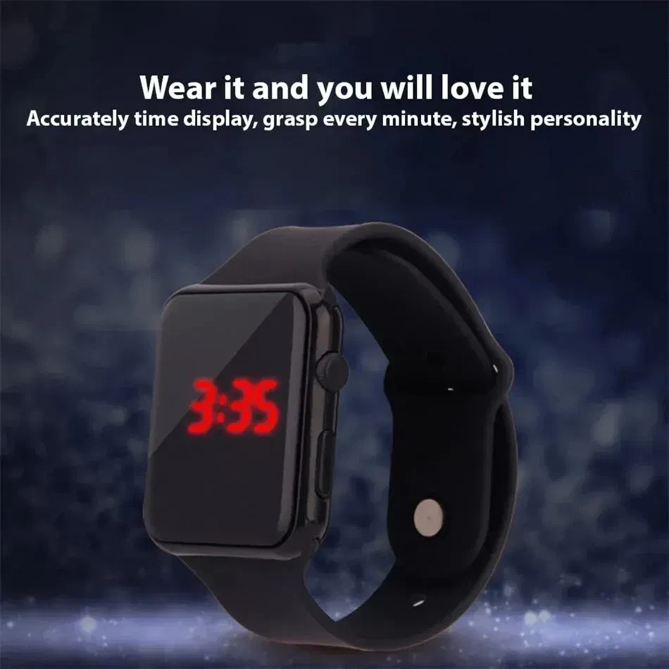 Color: Silver - Simple Digital Watch for Men Women Fashion Sport LED Electronic Watch Black Silicon