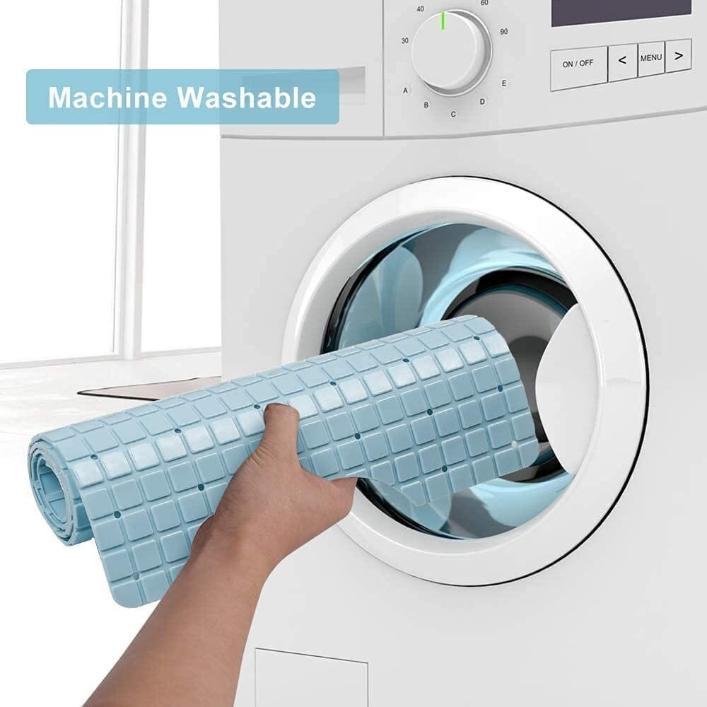 40" Light Blue Geometric Tiles Non Slip Bathtub Mat