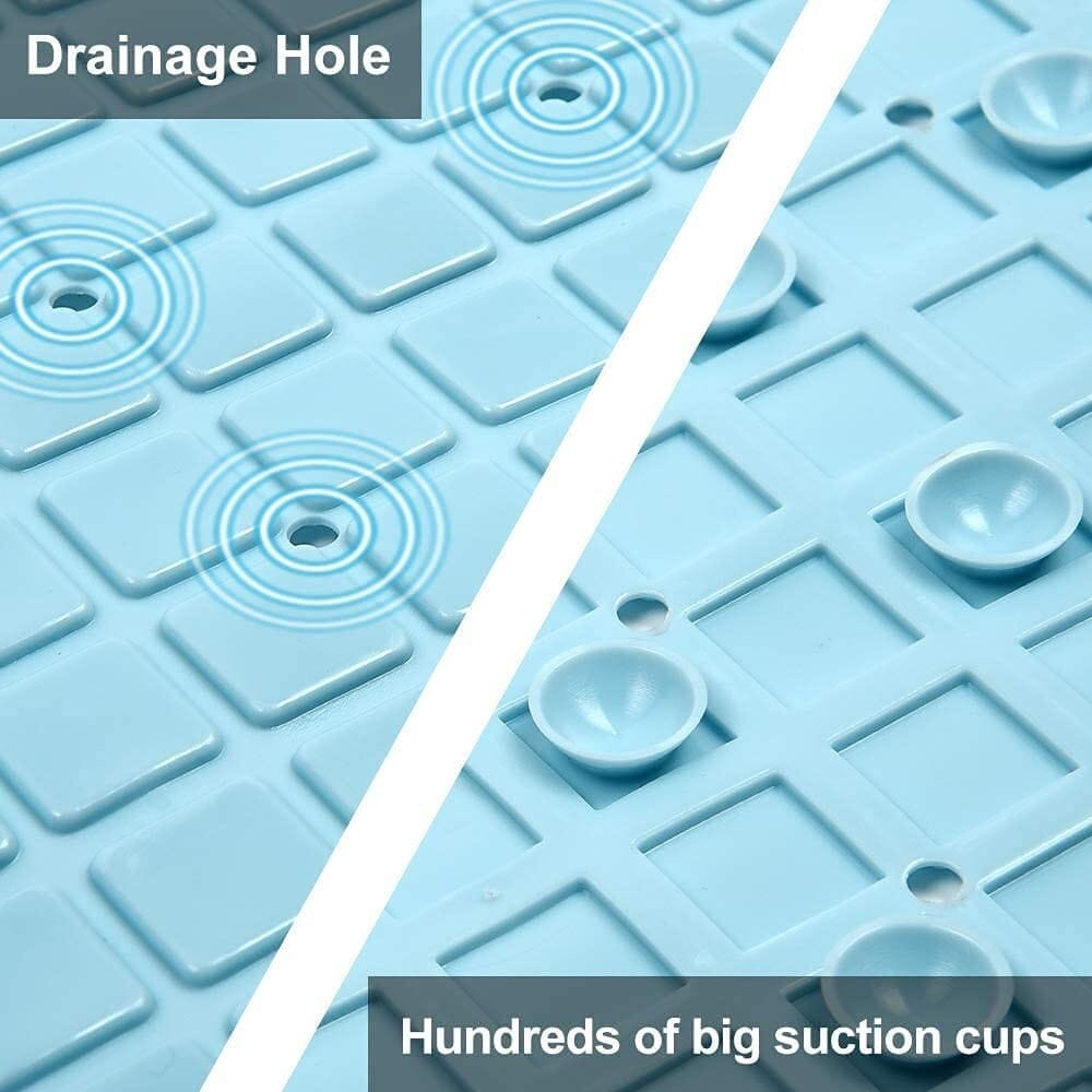 40" Light Blue Geometric Tiles Non Slip Bathtub Mat