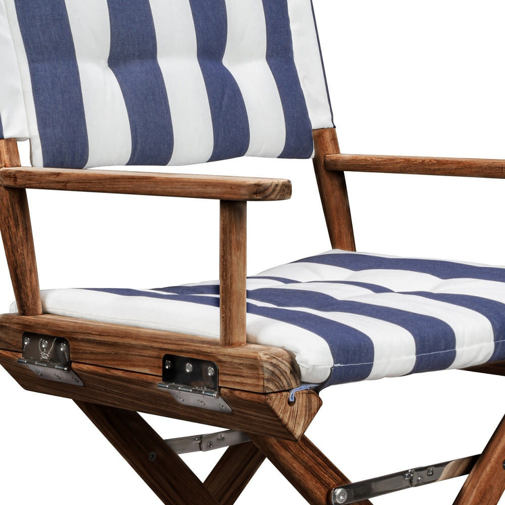 23" Blue and White and Natural Wood Solid Wood Indoor Outdoor Director Chair with Blue and White Cu