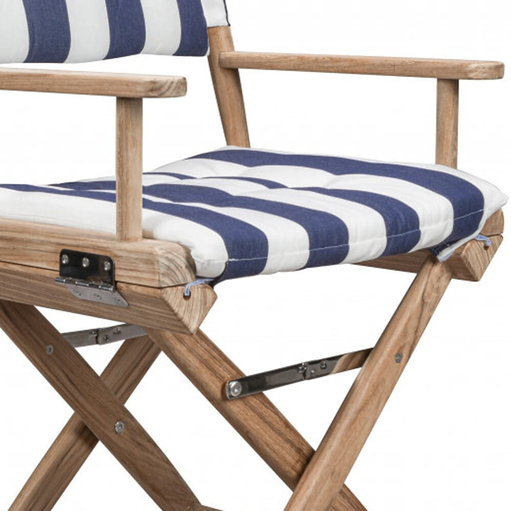 23" Blue and White and Natural Wood Solid Wood Indoor Outdoor Director Chair with Blue and White Cu