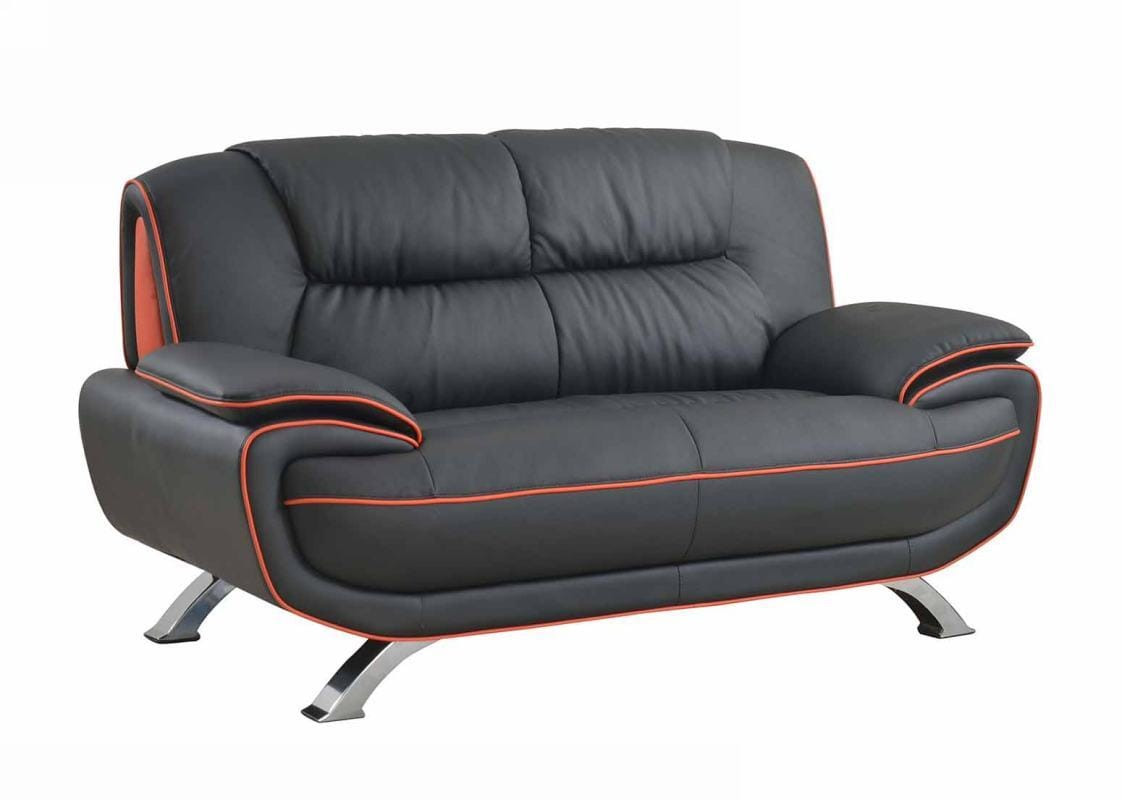 64" Black And Silver Faux Leather Loveseat