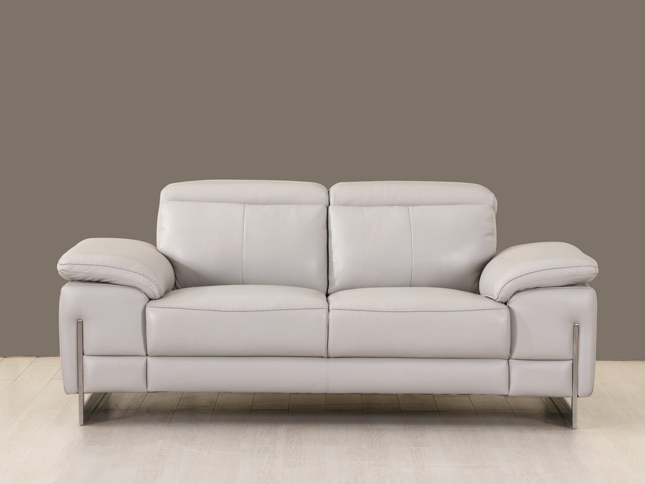 71" Light Gray And Silver Genuine Leather Loveseat