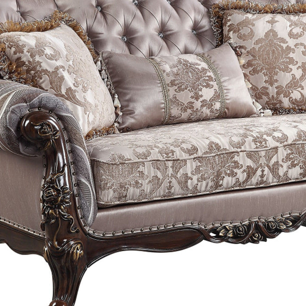 70" Pink And Brown Loveseat and Toss Pillows