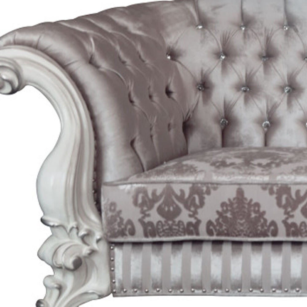 76" Ivory And Off White Velvet Loveseat and Toss Pillows