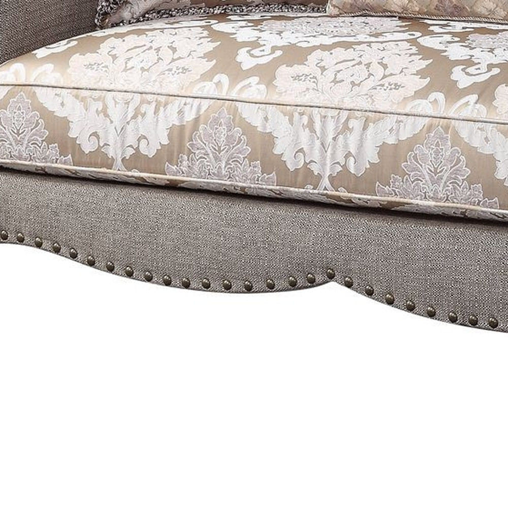 72" Beige And Dark Brown Linen Loveseat and Toss Pillows