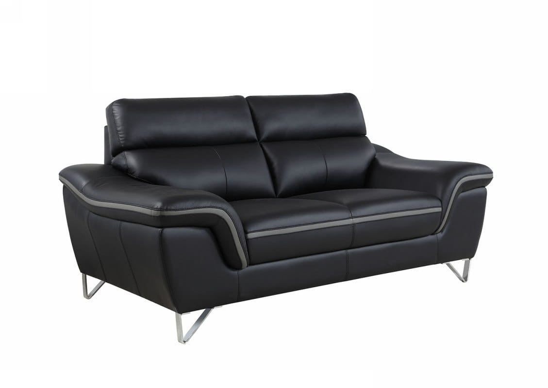 69" Black And Silver Faux Leather Love Seat