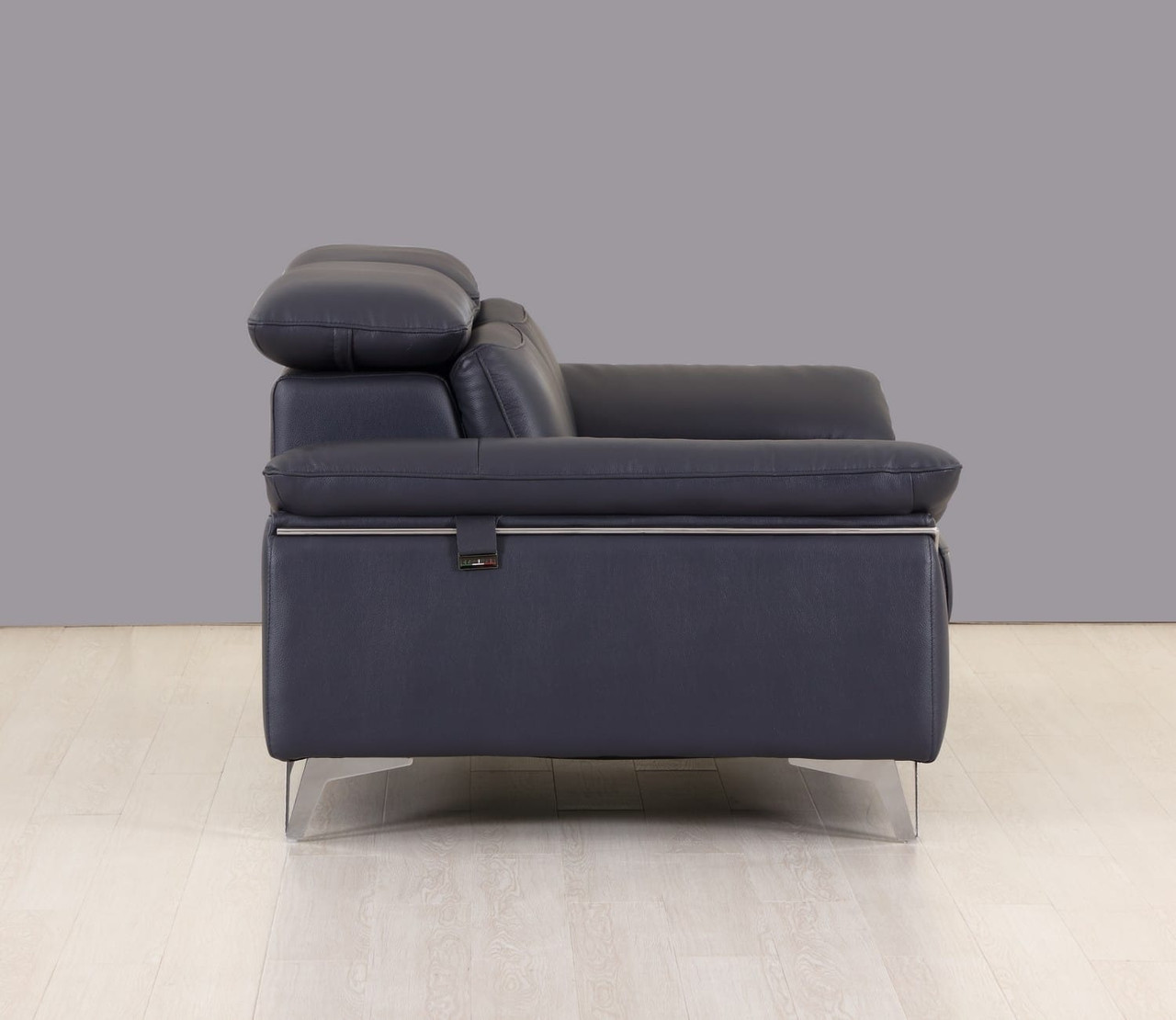 71" Navy Blue And Silver Genuine Leather Loveseat