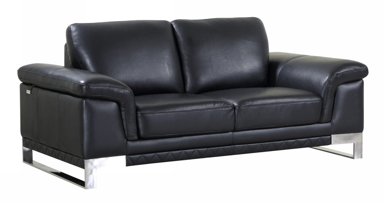 73" Black And Silver Genuine Leather Love Seat
