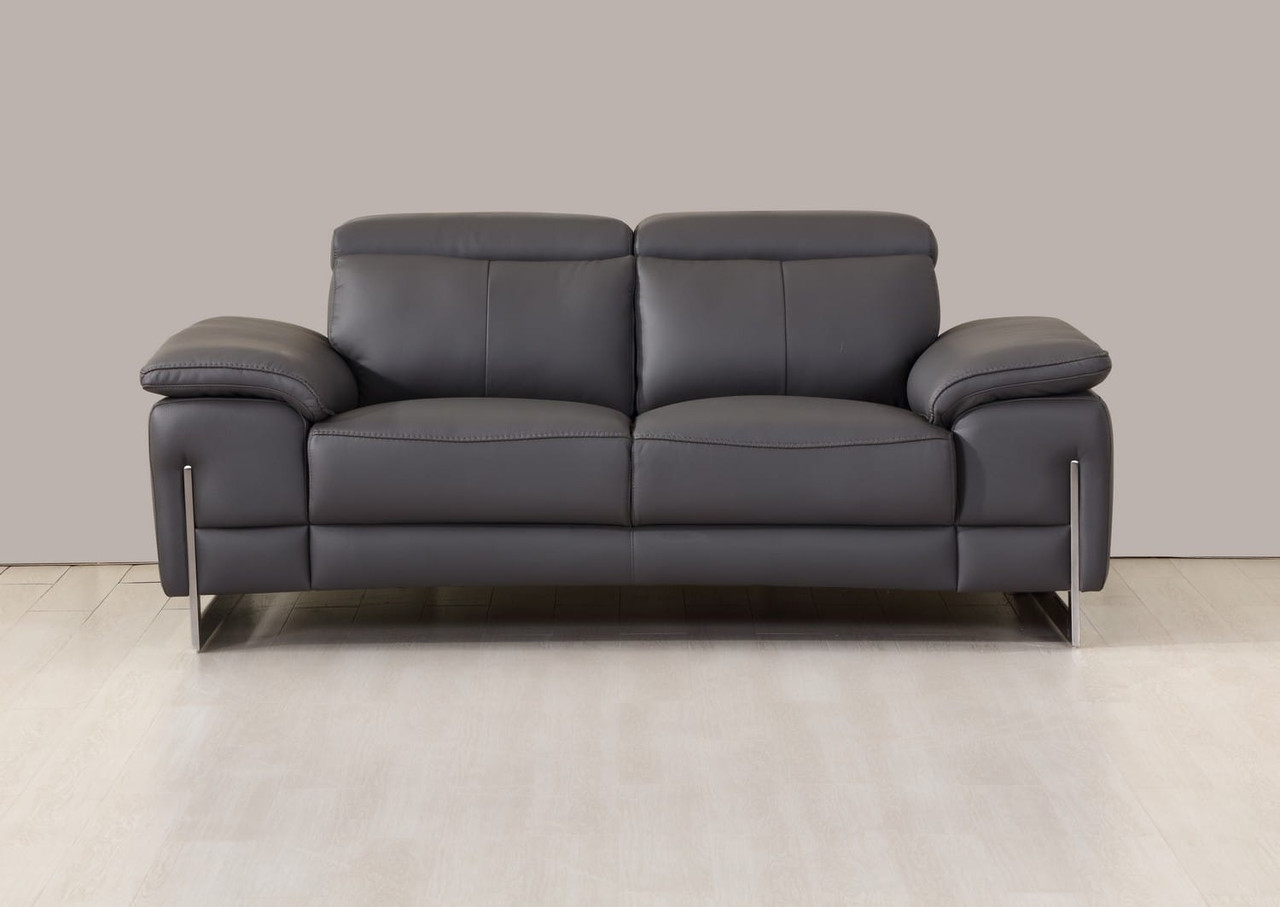 71" Dark Gray And Silver Genuine Leather Loveseat