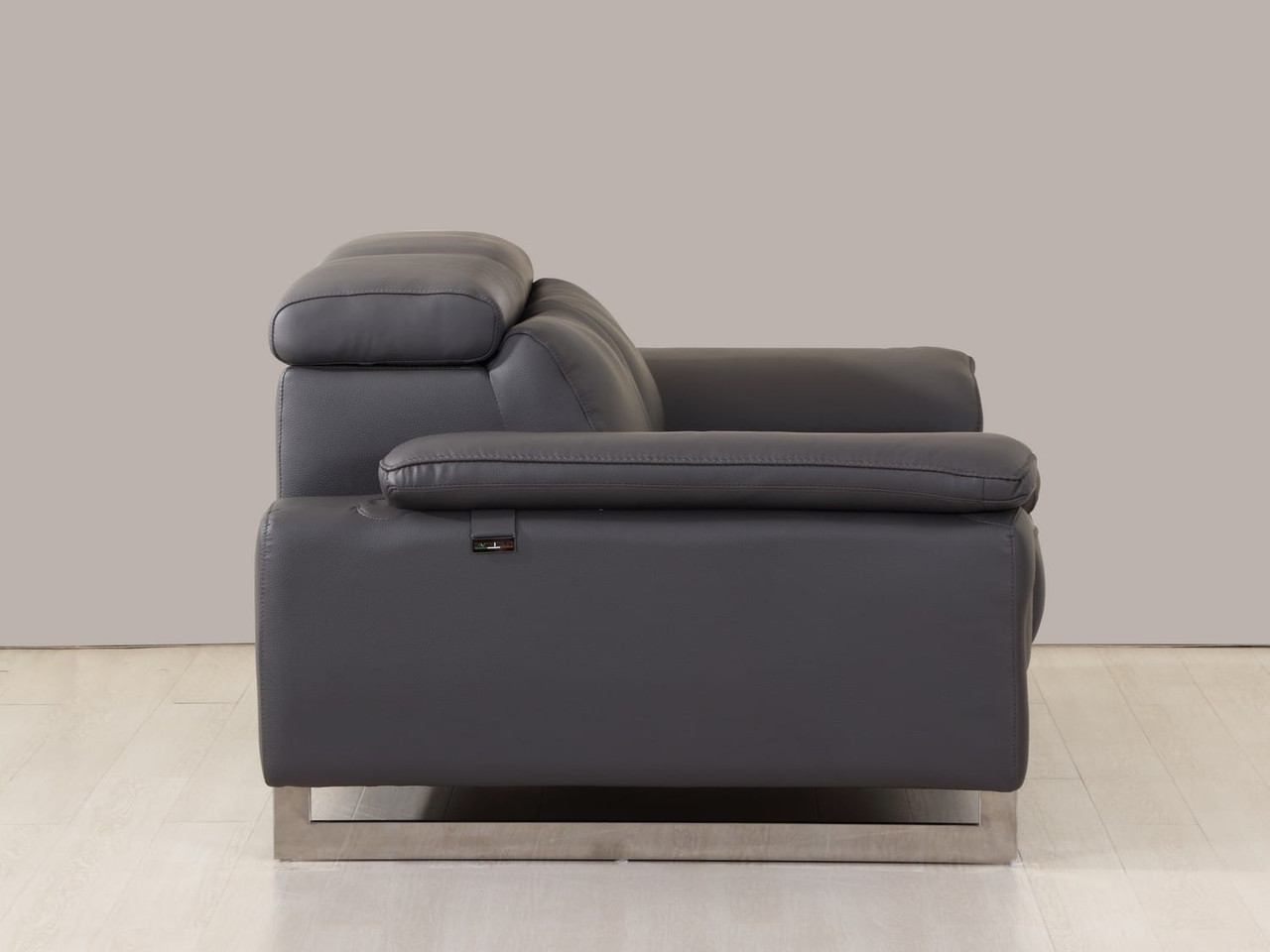 71" Dark Gray And Silver Genuine Leather Loveseat