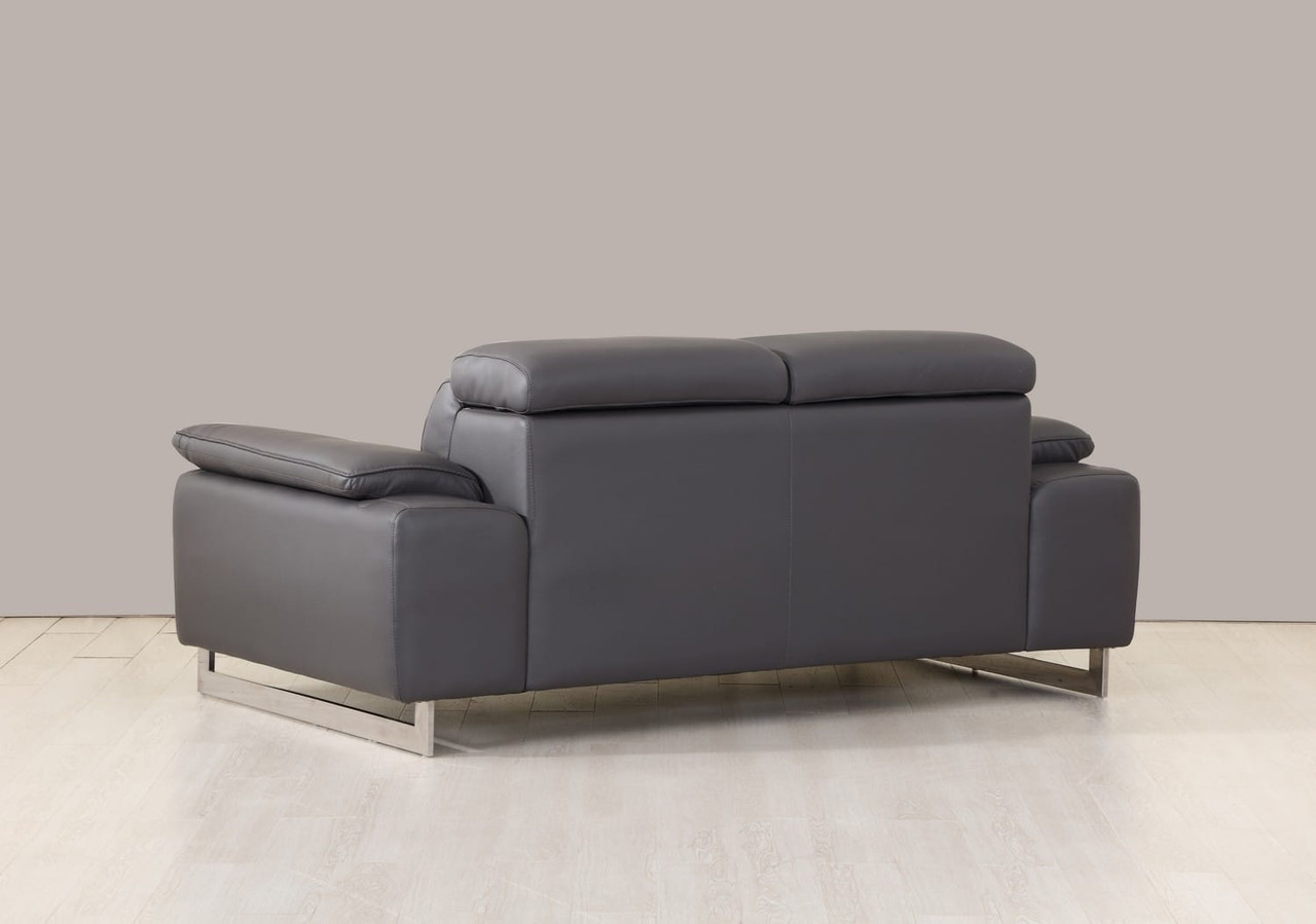 71" Dark Gray And Silver Genuine Leather Loveseat