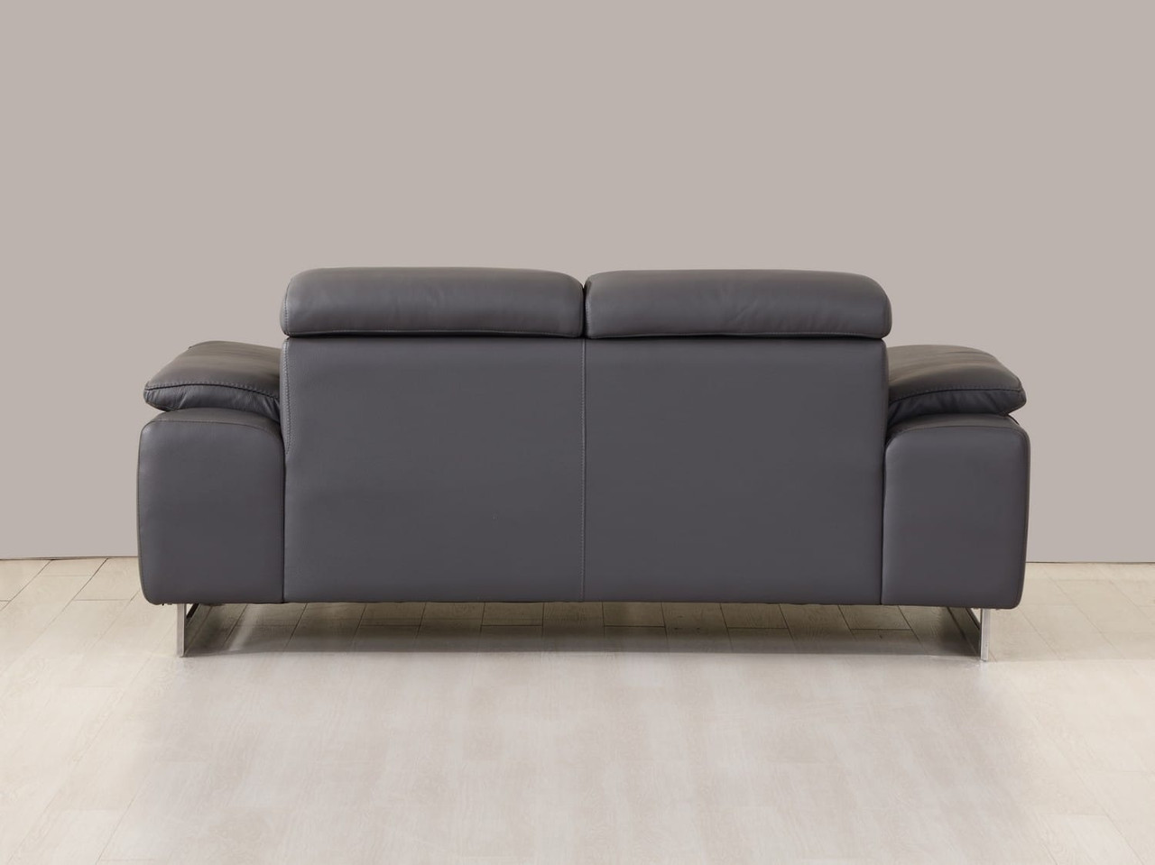 71" Dark Gray And Silver Genuine Leather Loveseat