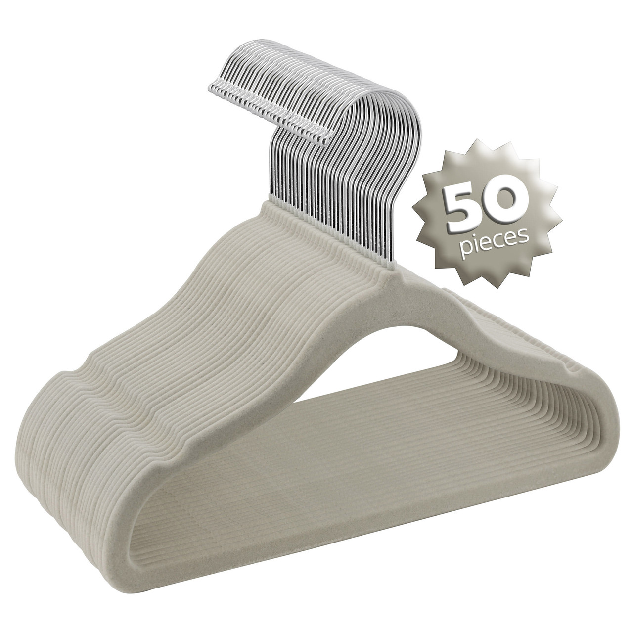 Elama Home 50 Piece Kids Non-Slip Velvet Cloths Hangers with Notched Shoulders in Gray