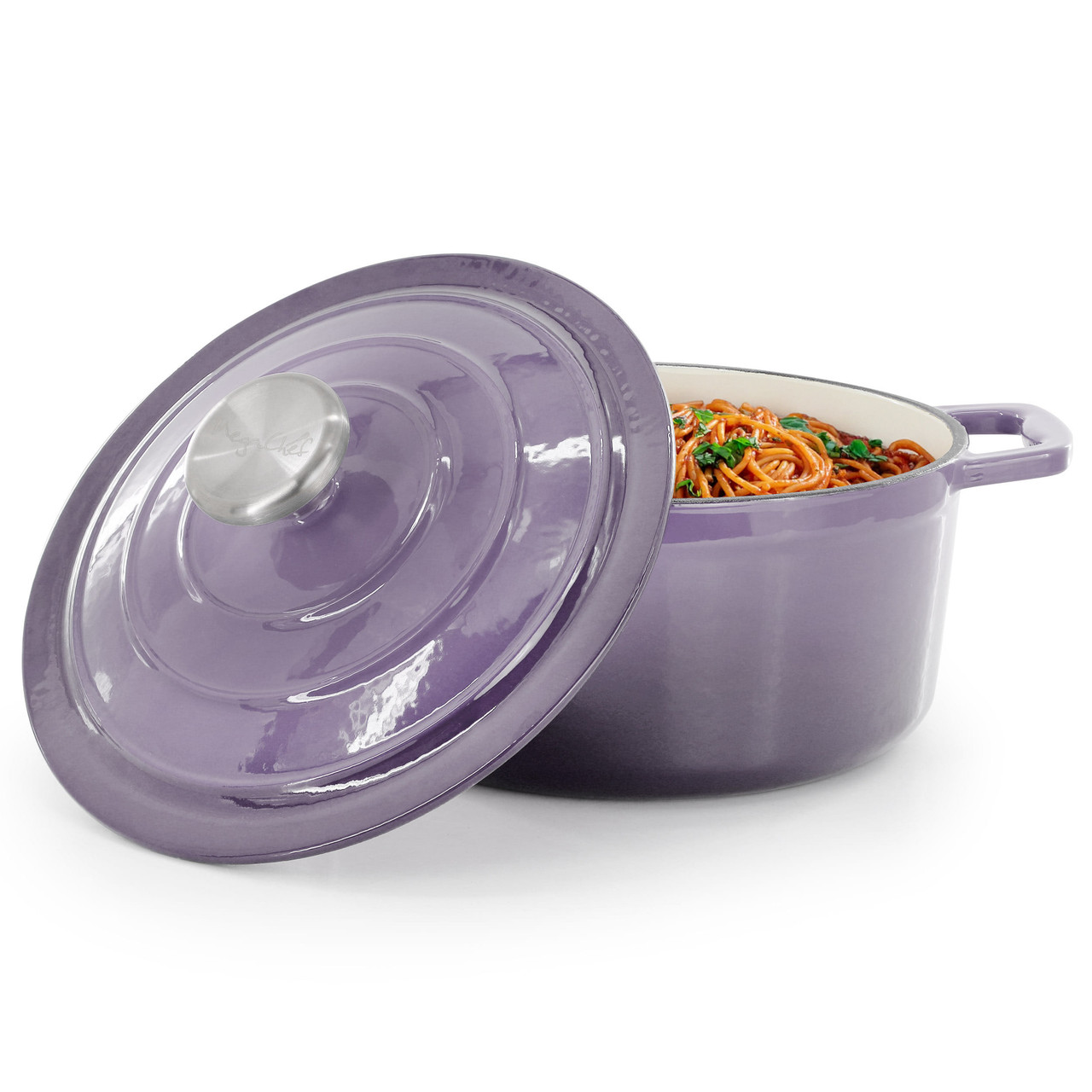 MegaChef 2.7 Quart Round Enameled Cast Iron Casserole in Gradient Purple