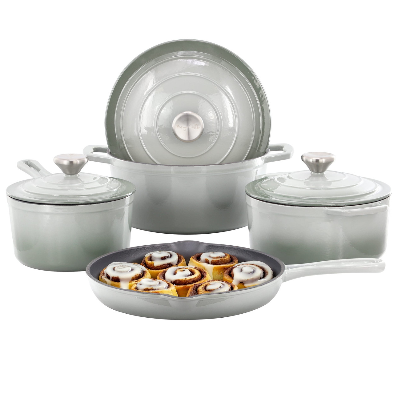 MegaChef 7 Piece Enameled Cast Iron Cookware Set in Gray