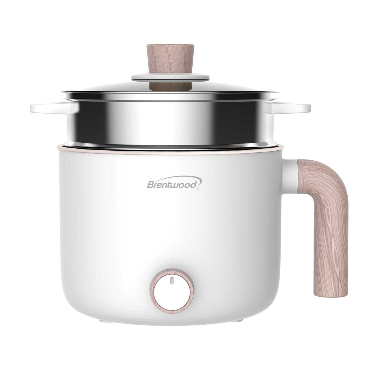 Brentwood 1.5 Liter Multi-Function Electric Hot Pot Cooker in White with Ceramic Non-Stick Ceramic 