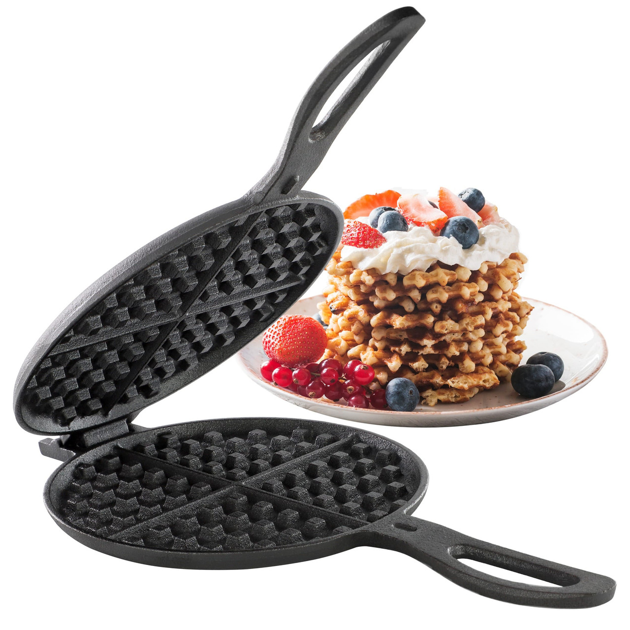 Megachef 6.7 Inch Round Cast Iron Pie Iron Outdoor/Camping Cookware with Long Handle
