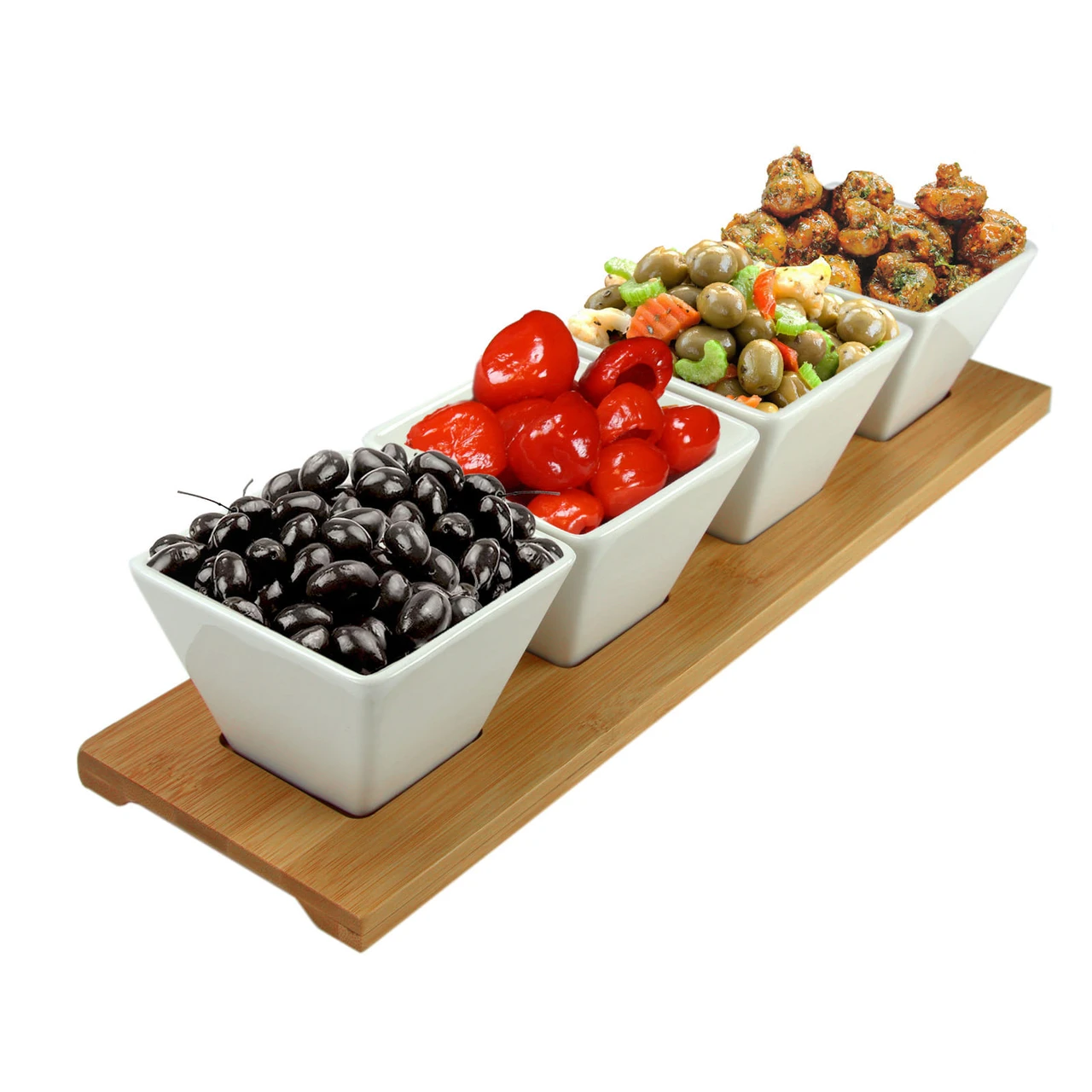 Elama Signature Modern 5pc Appetizer and Condiment Server with 4  Serving Dishes and a Bamboo Servi