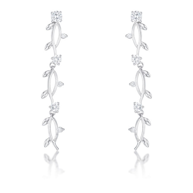 1.1Ct Vine Design Rhodium Earrings