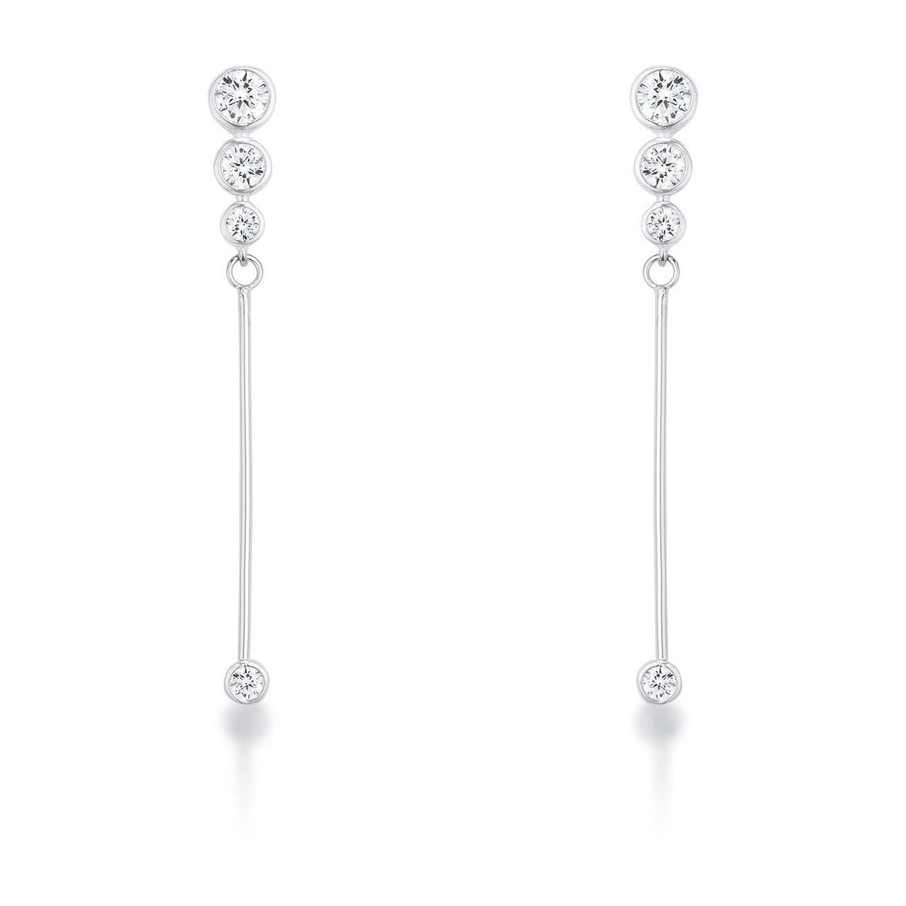 1.2Ct Graduated Rhodium Plated Drop Cubic Zirconia Earrings.