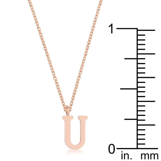Elaina Rose Gold Stainless Steel U Initial Necklace