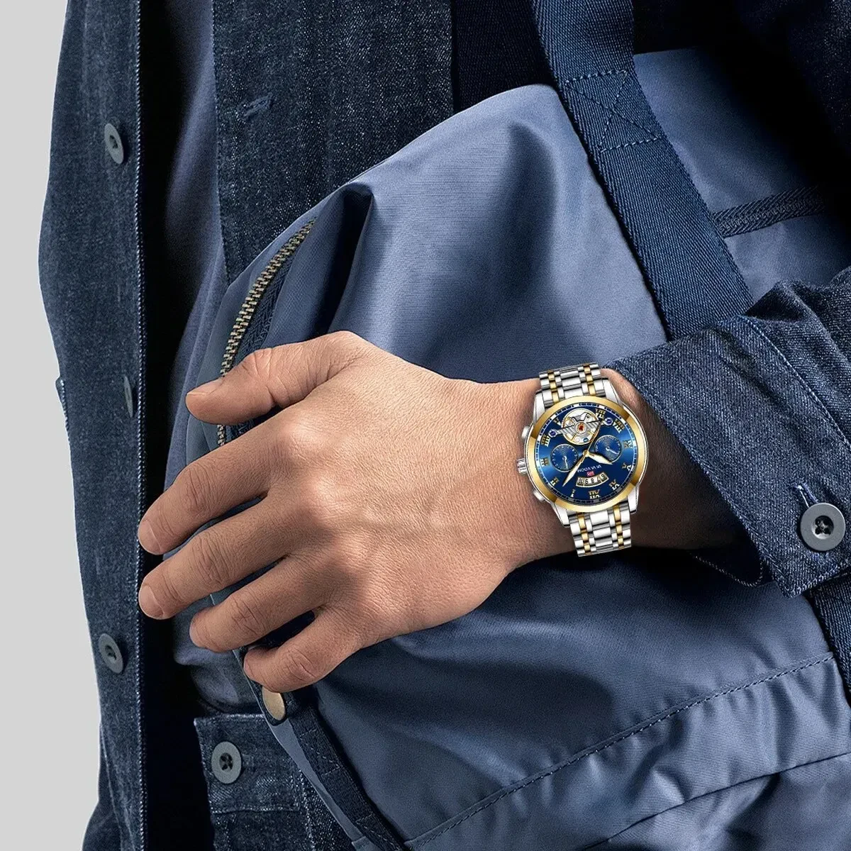 Color: BRONZE - Relogio Masculino Top Brand Mens Luxury Watch Stainless Steel Luminescence Clock Ca