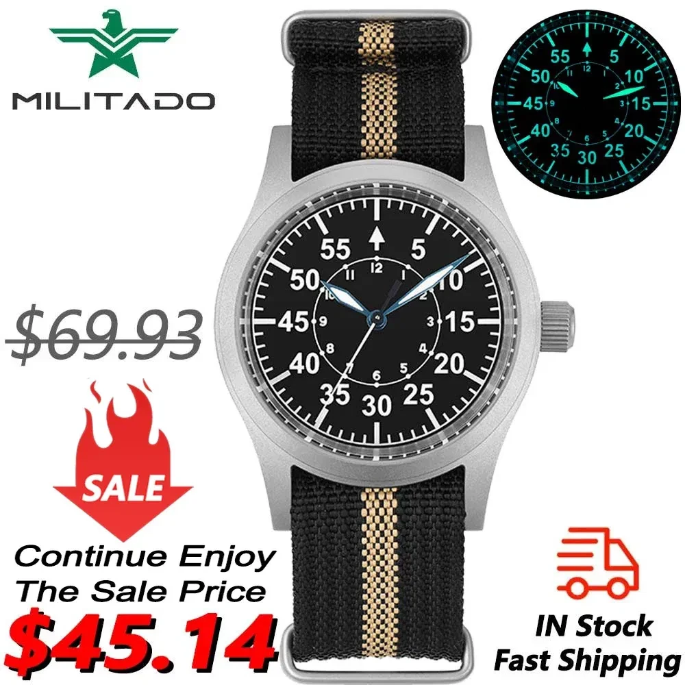 Color: BRONZE - Militado ML05 Military Watch VH31 Quartz Movement Domed Sapphire Crystal Wristwatch