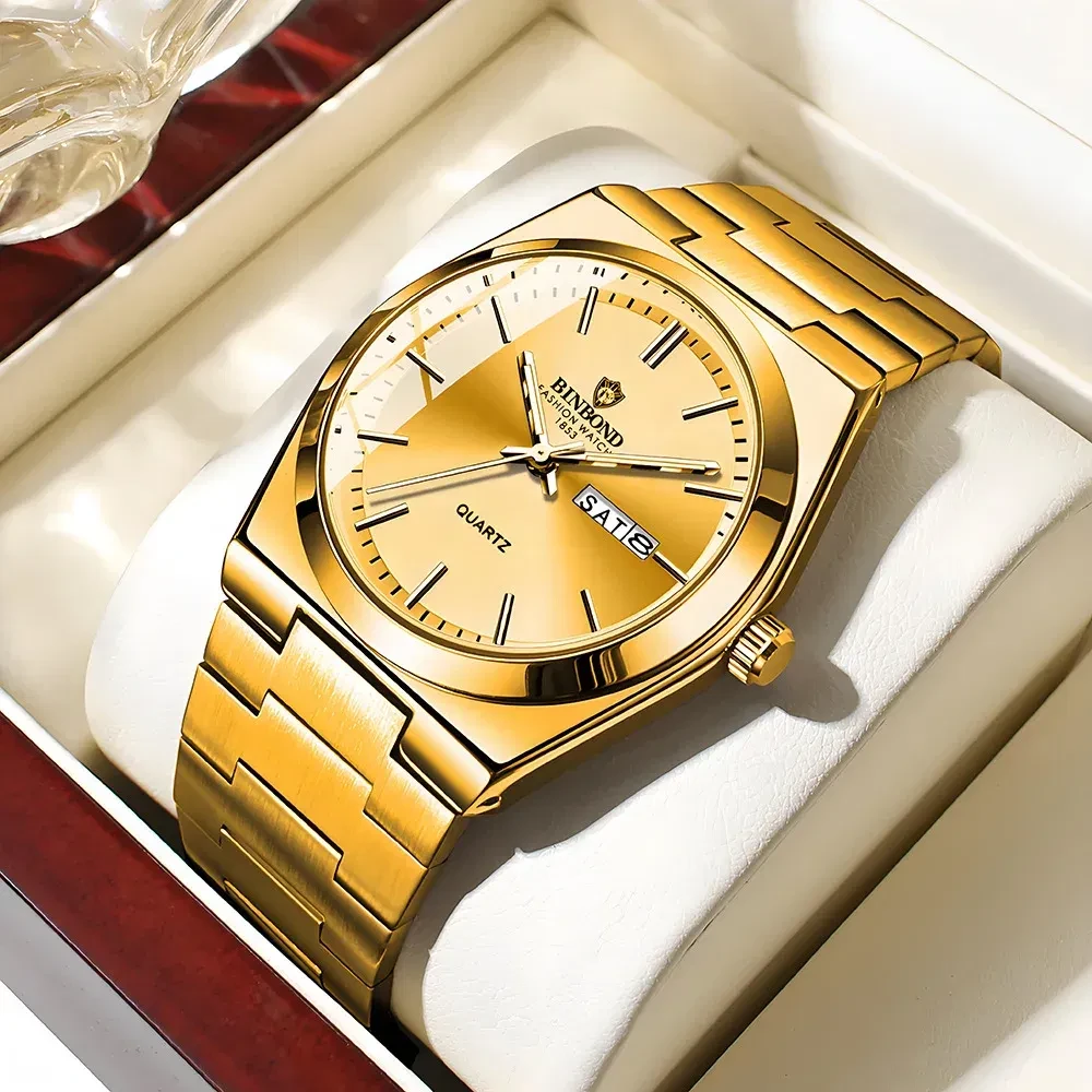 Color: Silver - UTHAI Men Watch Light Luxury Brand Stainless Steel Double Calendar Waterproof Male 