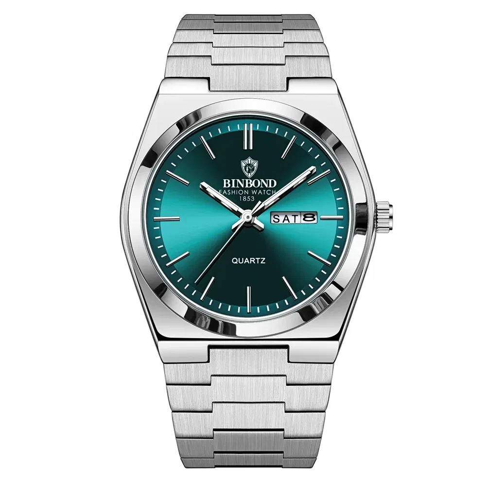 Color: Rose - UTHAI Men Watch Light Luxury Brand Stainless Steel Double Calendar Waterproof Male Bu