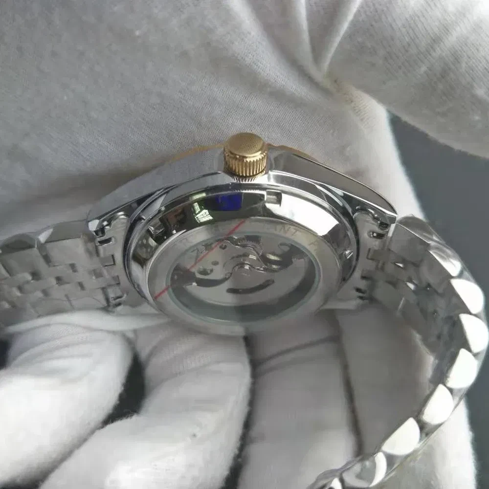 Color: Silver - Luxury Steel Arabic Numbers Watches Automatic Movement Urdu Numerals Mechanical Wri