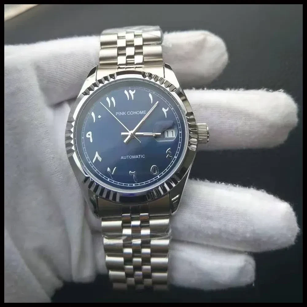 Color: Silver - Luxury Steel Arabic Numbers Watches Automatic Movement Urdu Numerals Mechanical Wri