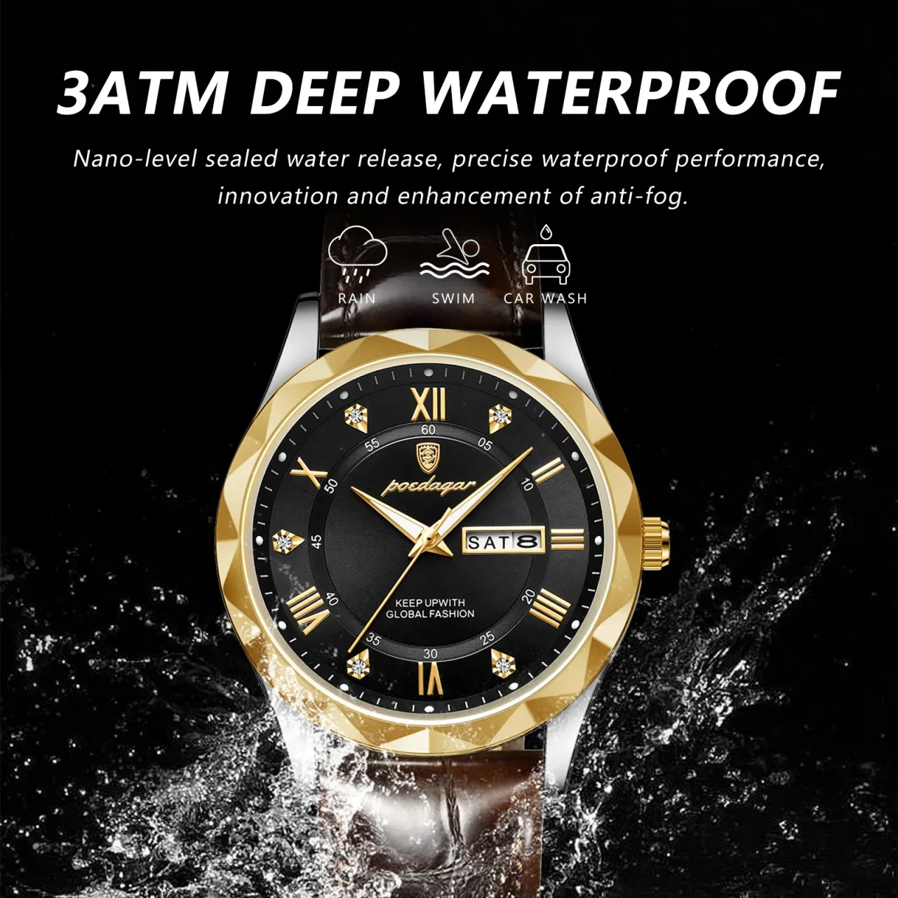 Color: Gold - POEDAGAR Luxury Business Man Wristwatch Waterproof Luminous Date Week Men Watch For M
