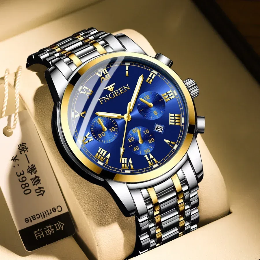 Color: Pink - BINBONG Men Watches 2023 Top Brand Luxury Waterproof Date Clock Male Steel Strap Casu