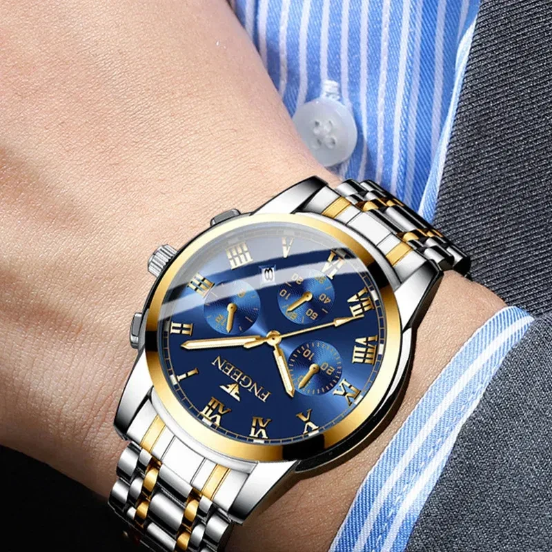 Color: Pink - BINBONG Men Watches 2023 Top Brand Luxury Waterproof Date Clock Male Steel Strap Casu