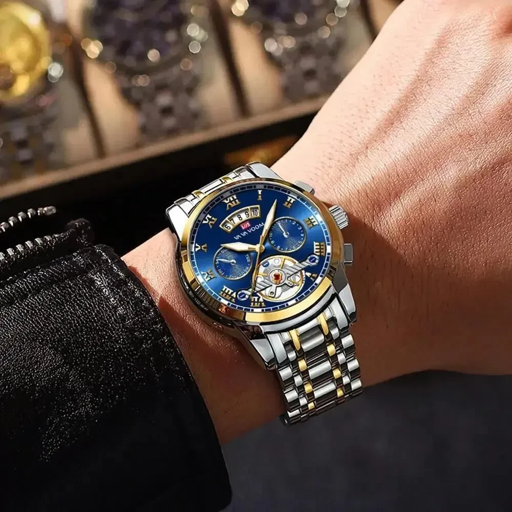 Color: Rose - Relogio Masculino Top Brand Mens Luxury Watch Stainless Steel Luminescence Clock Casu
