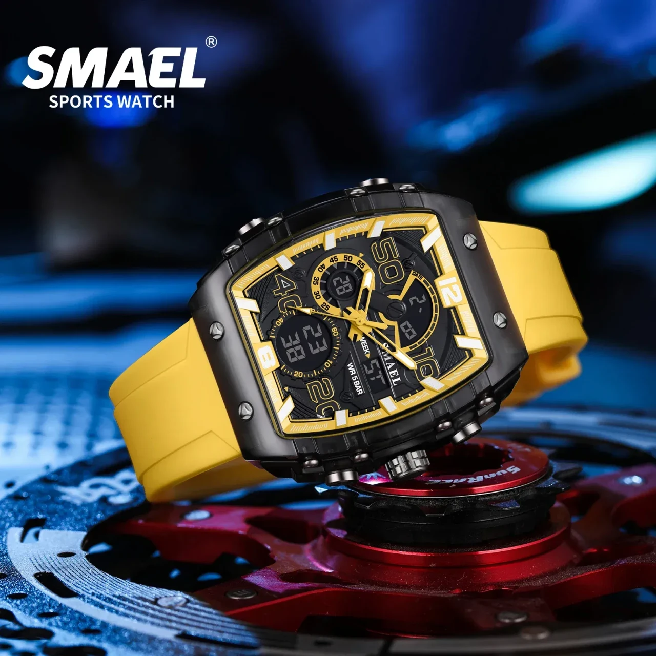 Color: BRONZE - SMAEL 8109 New Men's Watch Multifunctional Sports 50M Waterproof Dual Display LED N