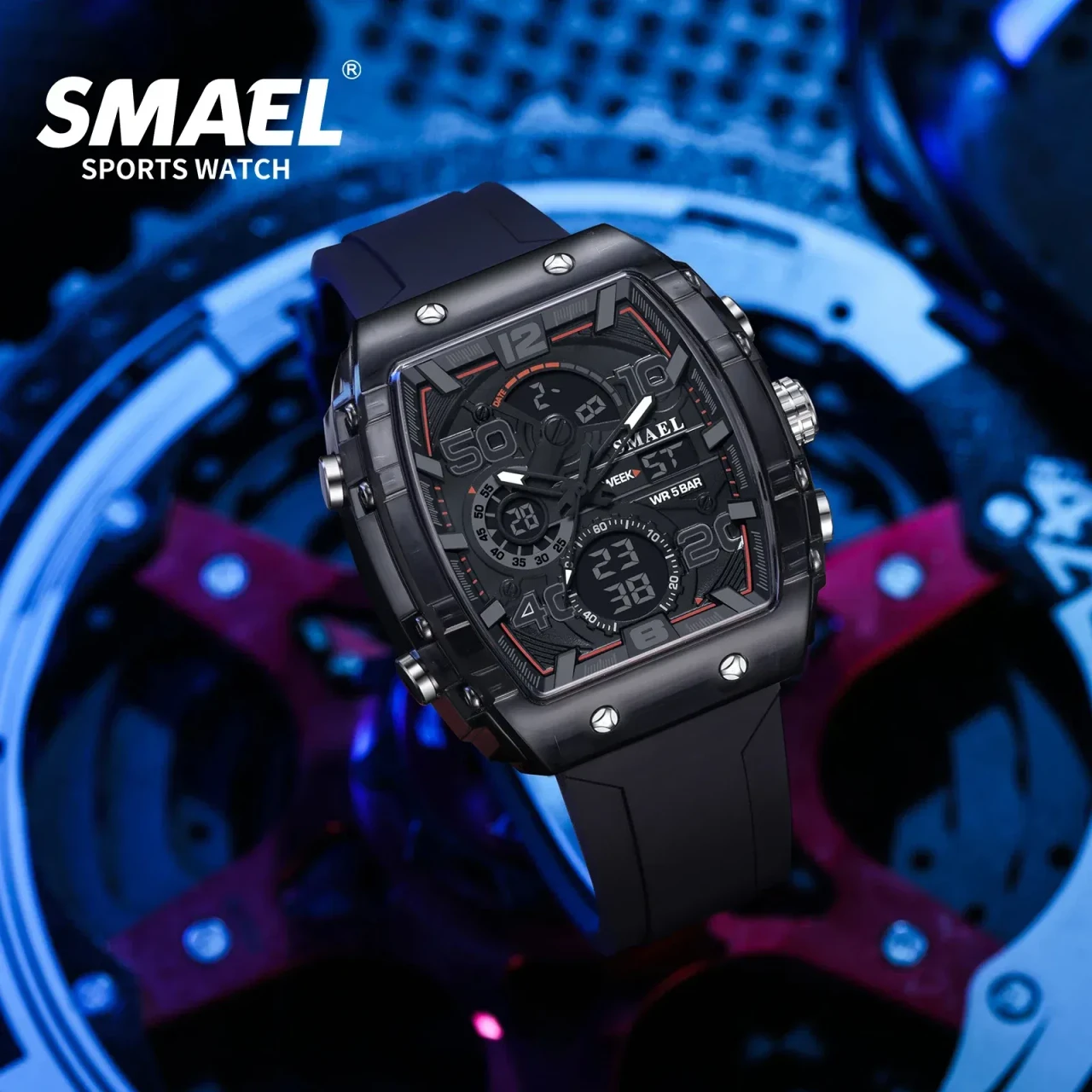 Color: BRONZE - SMAEL 8109 New Men's Watch Multifunctional Sports 50M Waterproof Dual Display LED N