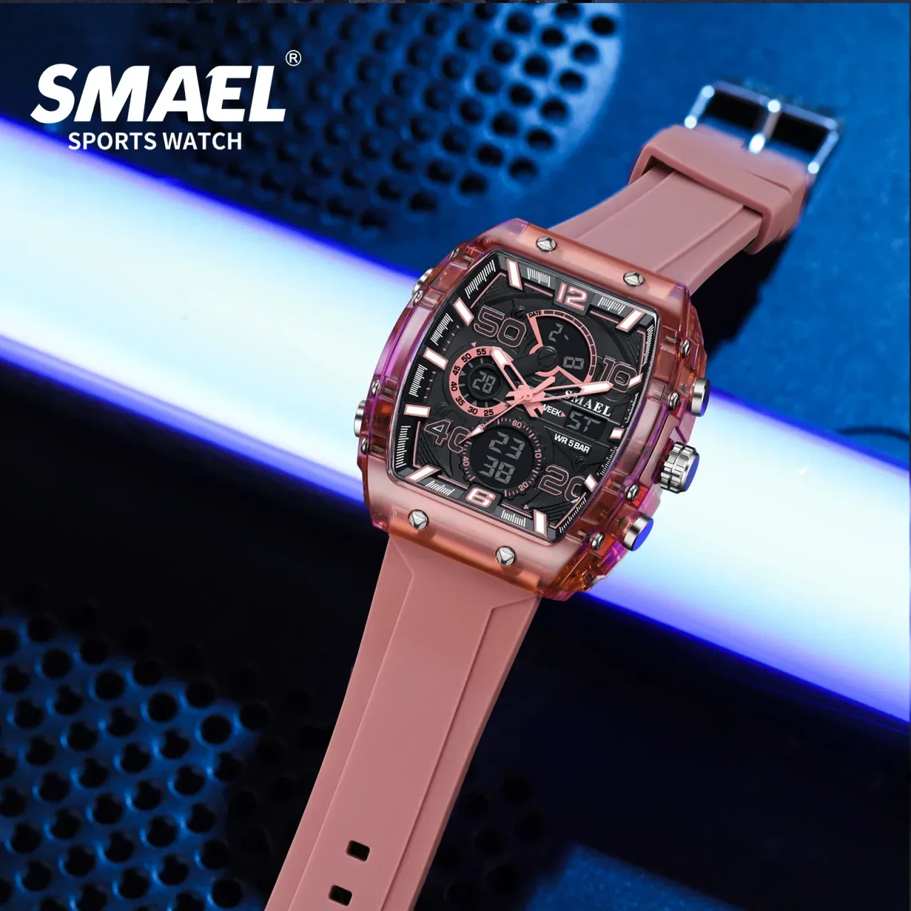 Color: BRONZE - SMAEL 8109 New Men's Watch Multifunctional Sports 50M Waterproof Dual Display LED N