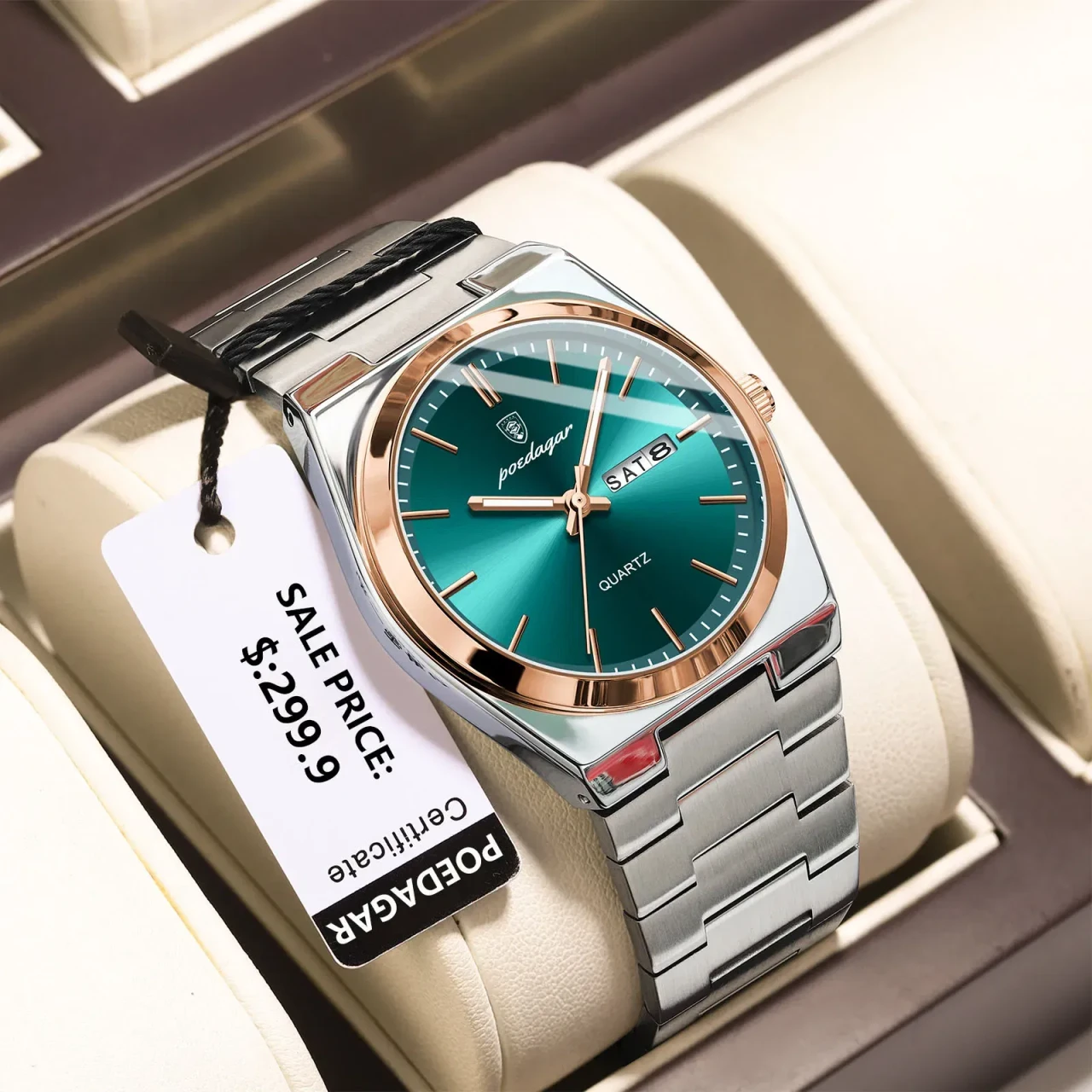 Color: Ivory - POEDAGAR Luxury Watch For Man Waterproof Luminous Date Week Stainless Steel Men Watc